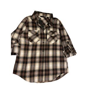 DJT Fashion Boyfriend Flannel Women’s Size M NWT Roll Button Up Sleeves